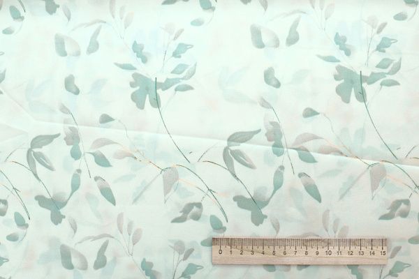 Сатин "Армани" принт/цветы серо-изумрудные на белом 4021-PY/D#2/C#1