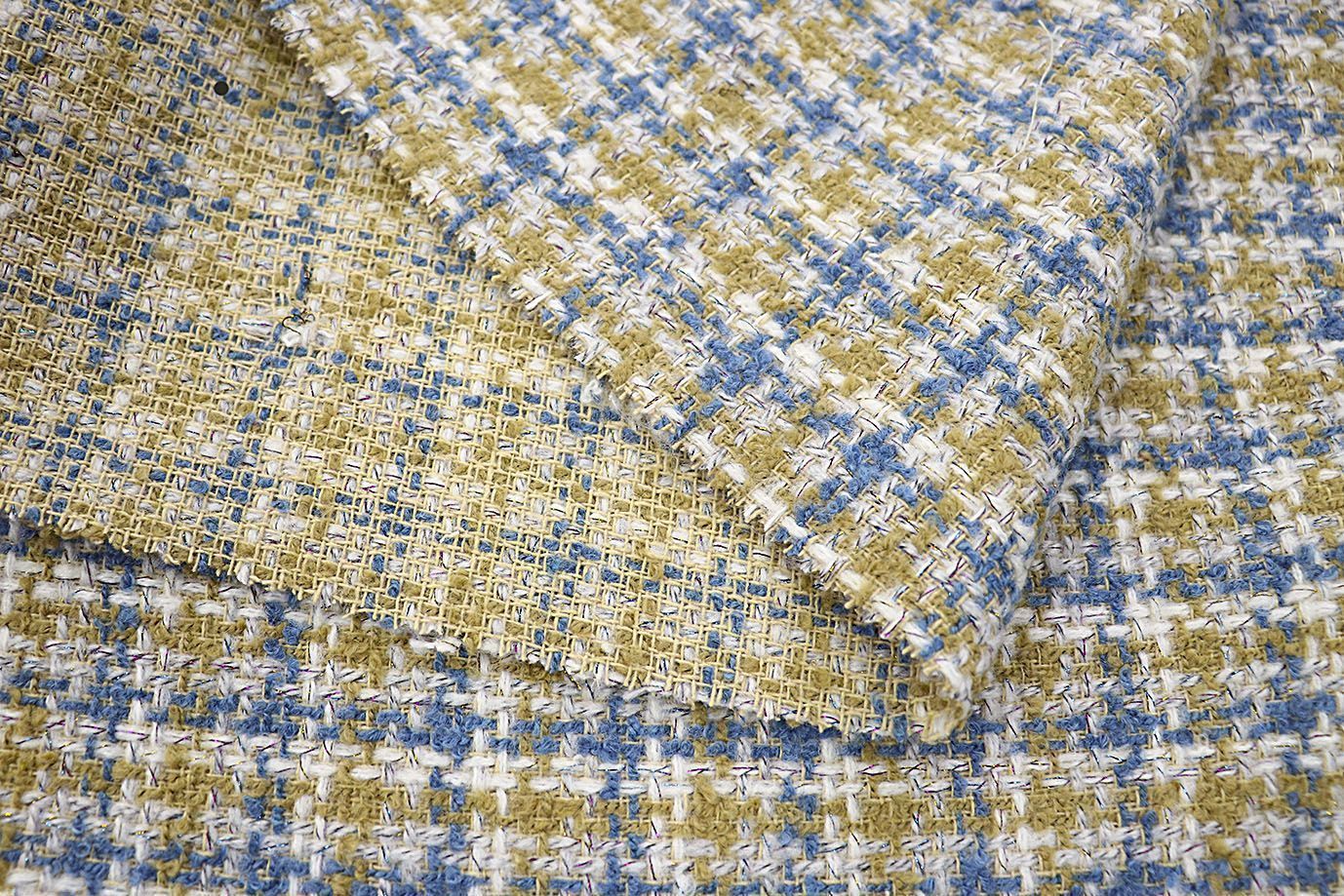 Твид "Шанель" с люрексом принт/клетка желто-голубая AP2303014041/D#1392-129/C#1