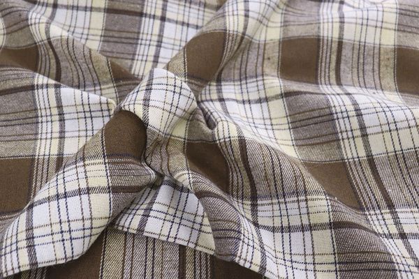 Рубашечная ткань принт/клетка коричневая на белом 1418-PY/D#19/C#3