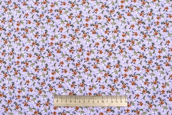 Штапель принт/цветы коричнево-зеленые на сиреневом 4205-PY/D#11/C#1