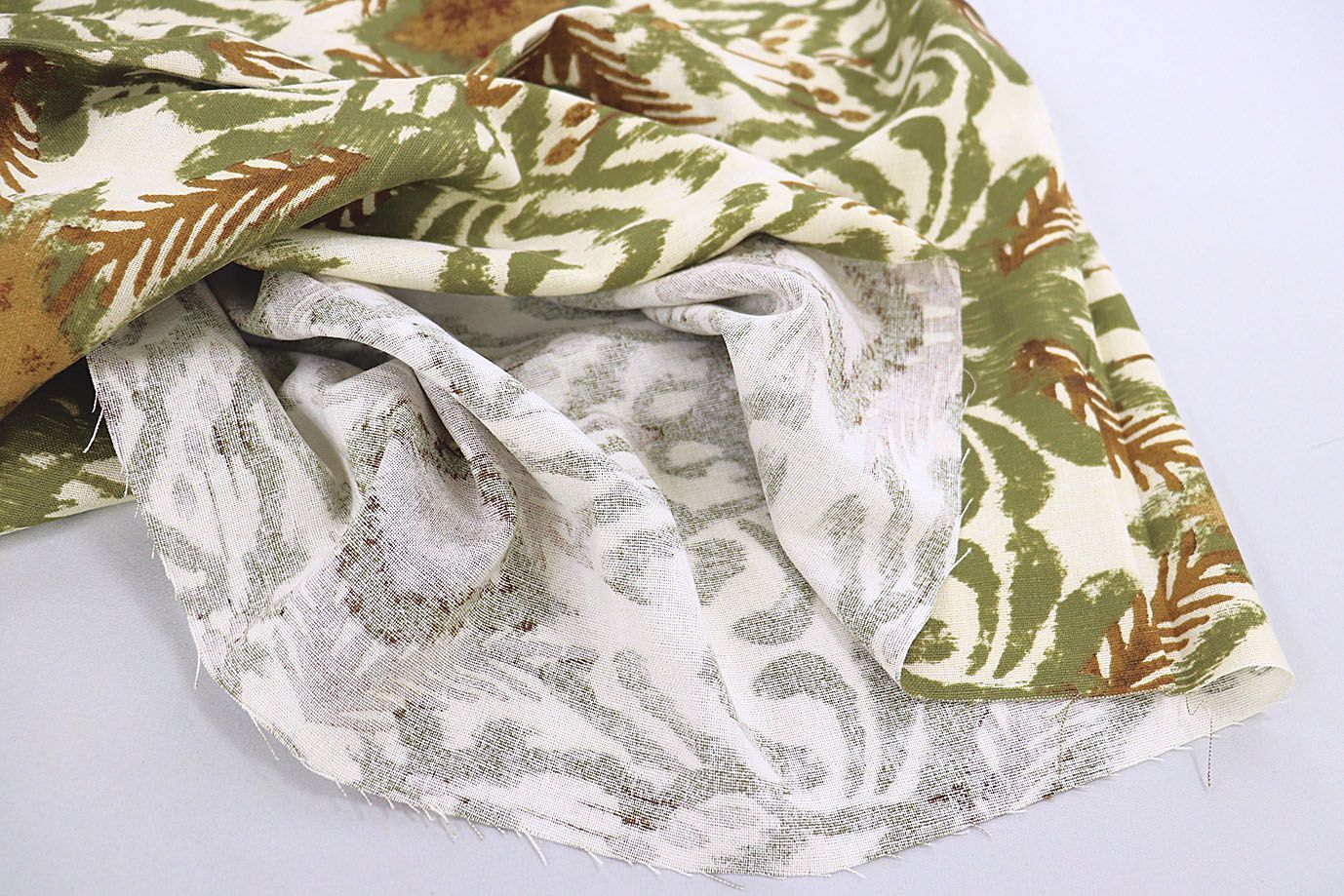 Лен принт/узор зелено-коричневый на молочном 3859-PY/D#6/C#2