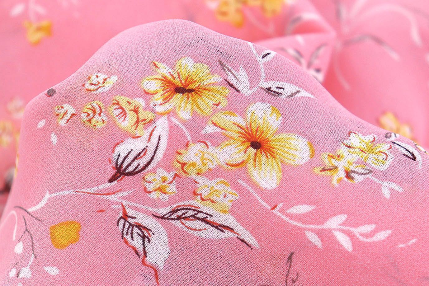 Шифон принт/цветы желтые на розовом 3707-PY/D#8/C#1