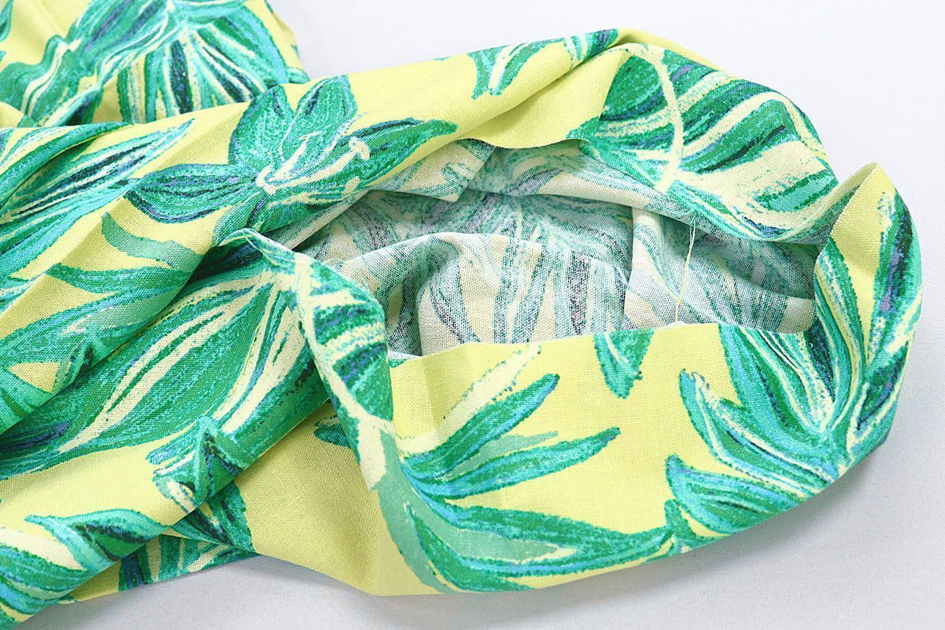 Лен принт/листья зеленые на желтом 3852-PY/D#1/C#1