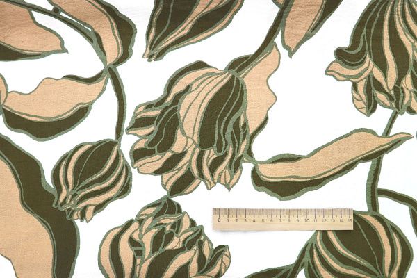 Лен БОХО принт/цветы зелено-бежевые на белом 3637-PY/D#5/C#1 (11506)