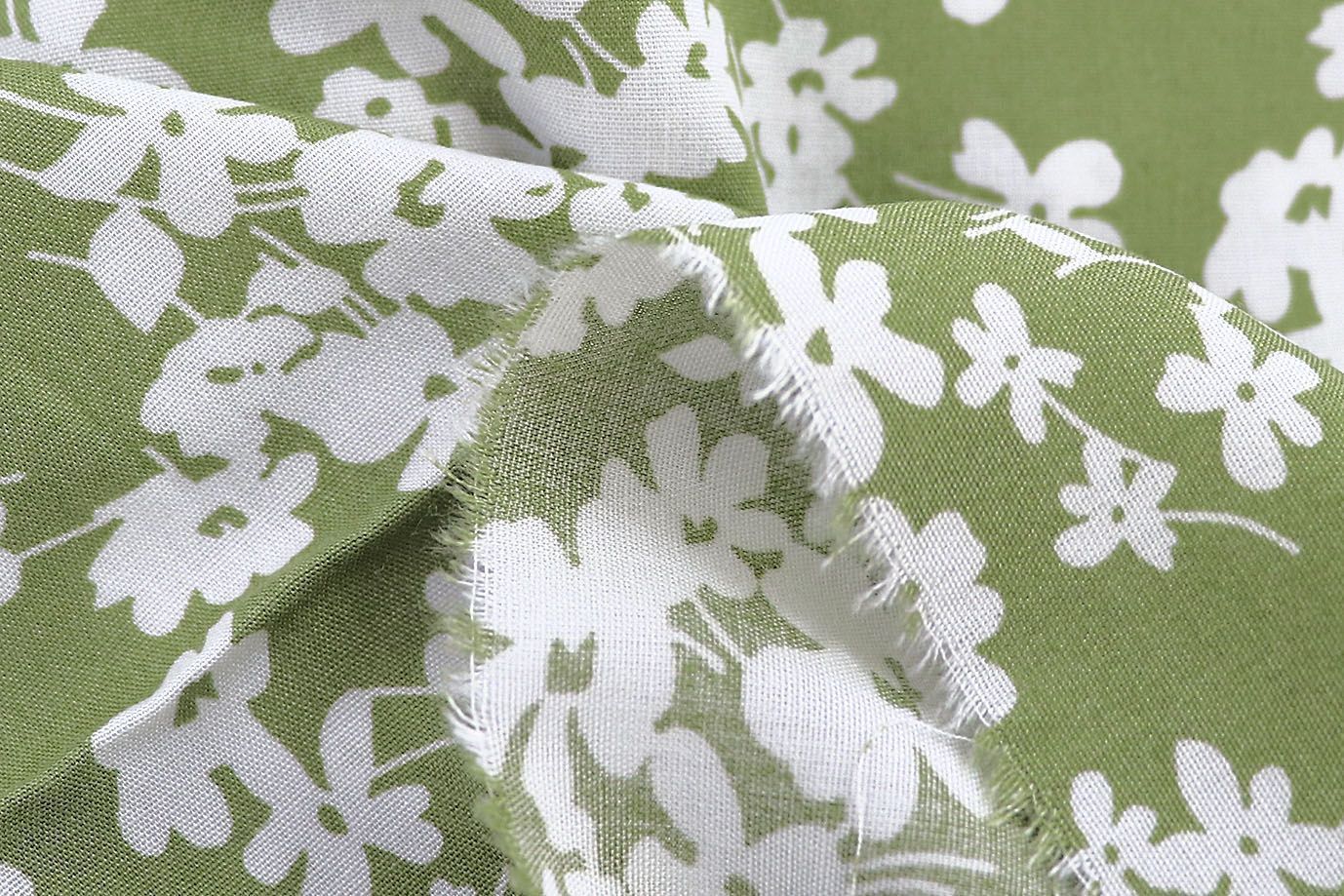 Штапель принт/цветы белые на зеленом 1382-PY/D#4/C#4