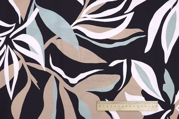 Лен N/R слаб принт/листья мятно-бежевый на черном 3826-PY/D#4/C#2