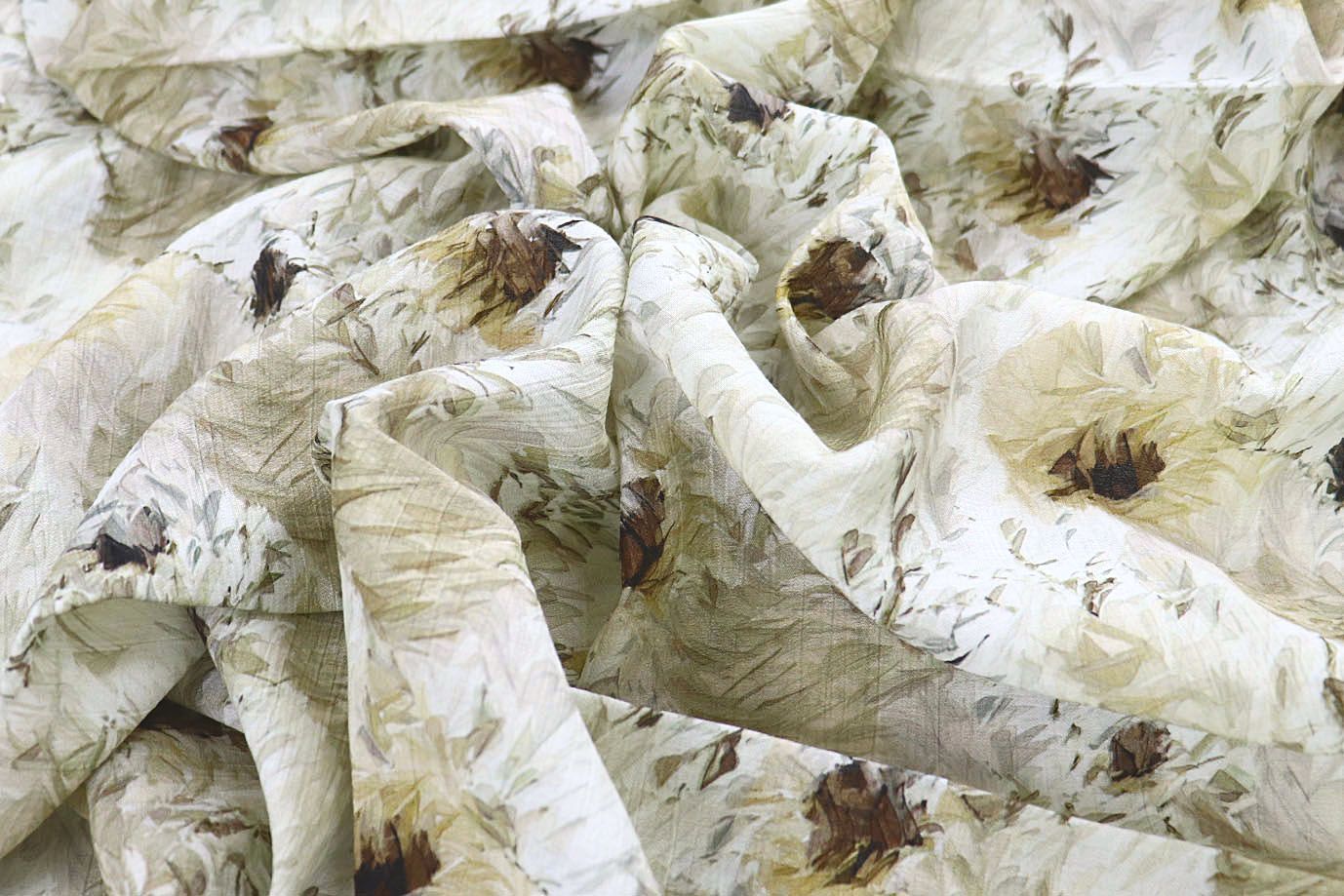 Лен "Медея" принт/цветы коричнево-песочнные на белом 4097-PY/D#4/C#3