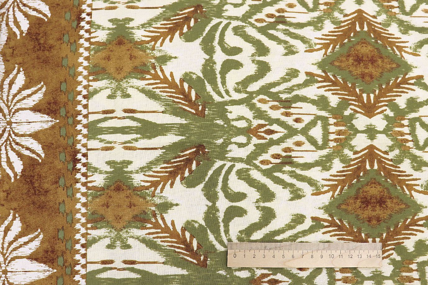 Лен принт/узор зелено-коричневый на молочном 3859-PY/D#6/C#2