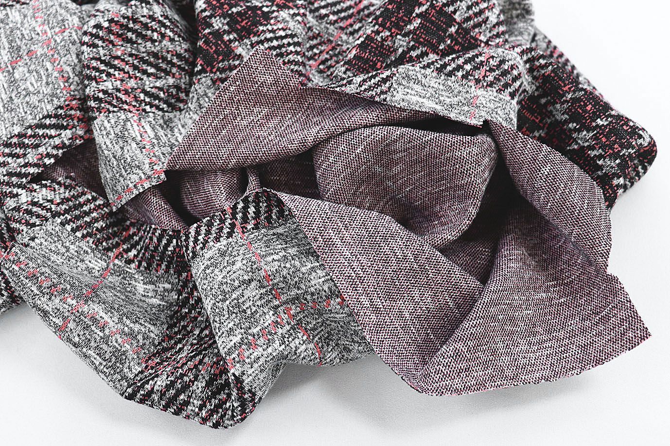 Трикотаж принт/клетка черно-серая с розовым 2693/D#6