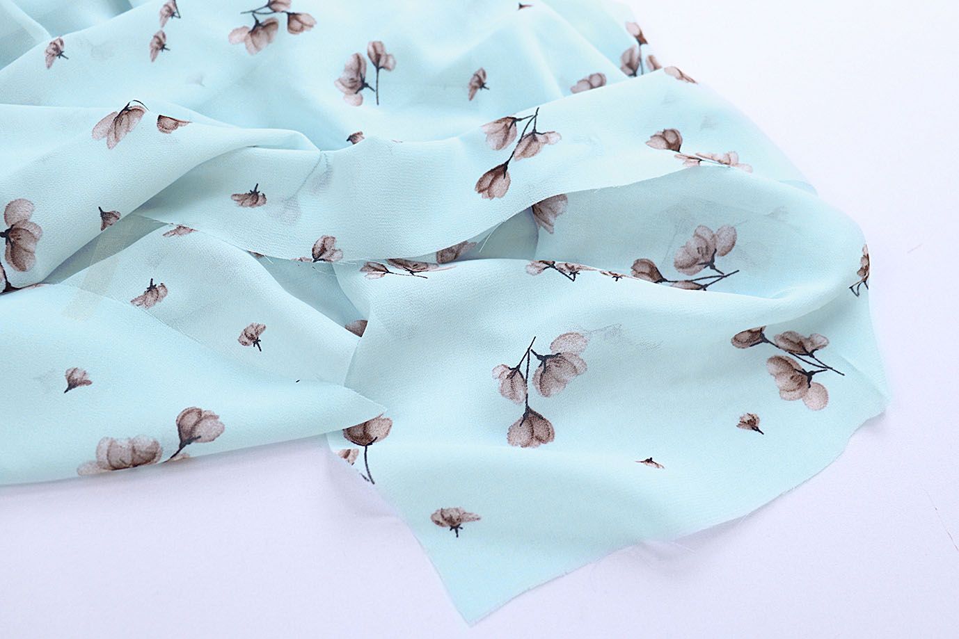 Шифон принт/цветы коричневые на бирюзовом 4241-PY/D#2/C#2