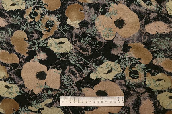 Штапель принт/цветы бежевые на черном 1437-PY/D#1/C#1