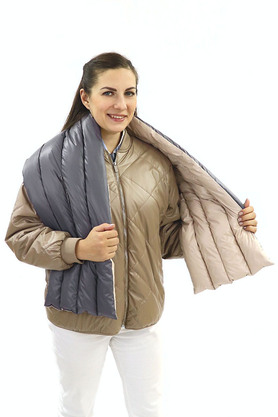 Шарф пуховый "Sonata" стежка полосы/серо-бежевый Шарф пуховый "Sonata"