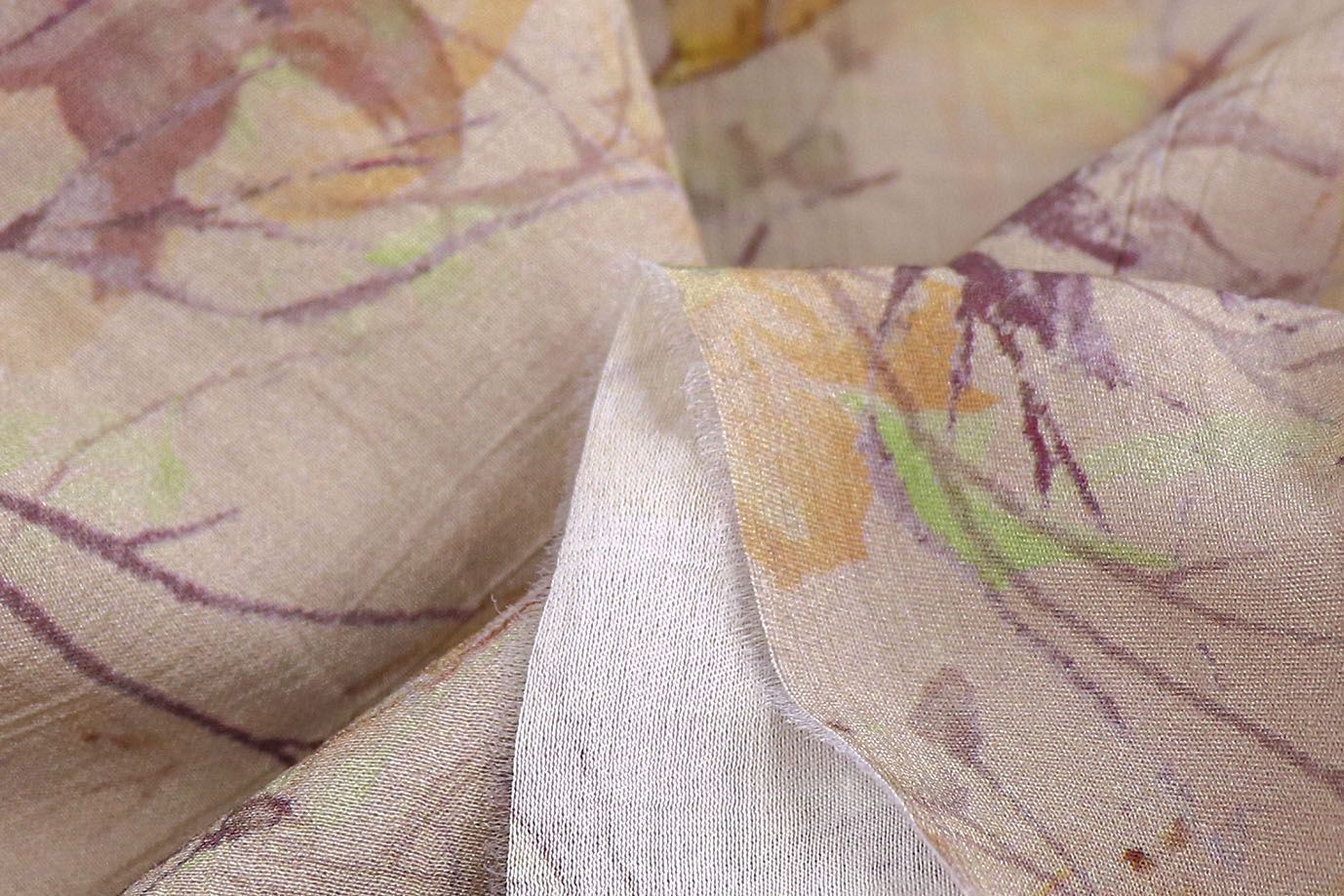 Лен "Медея" принт/цветы желто-фиолетовые на бежевом 3970-PY/D#5/C#1