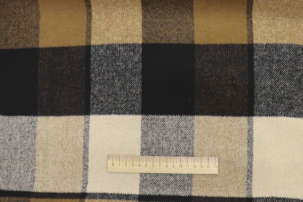 Пальтовая ткань "Микроворса" принт/клетка черно-серая на бежевом 778-90135/C#8008-1