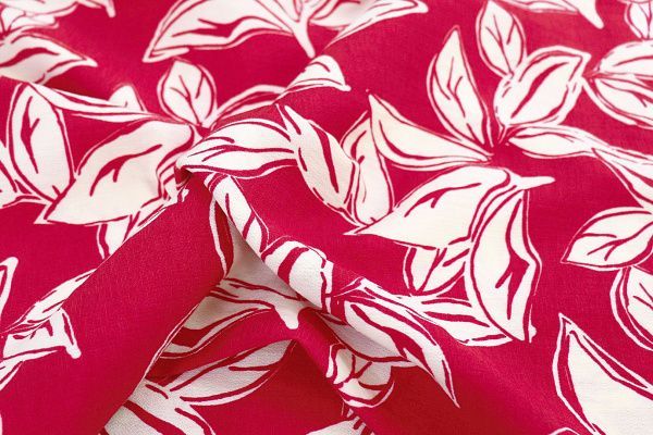 Лен БОХО принт/листья белые на красном 3815-PY/D#1/C#11