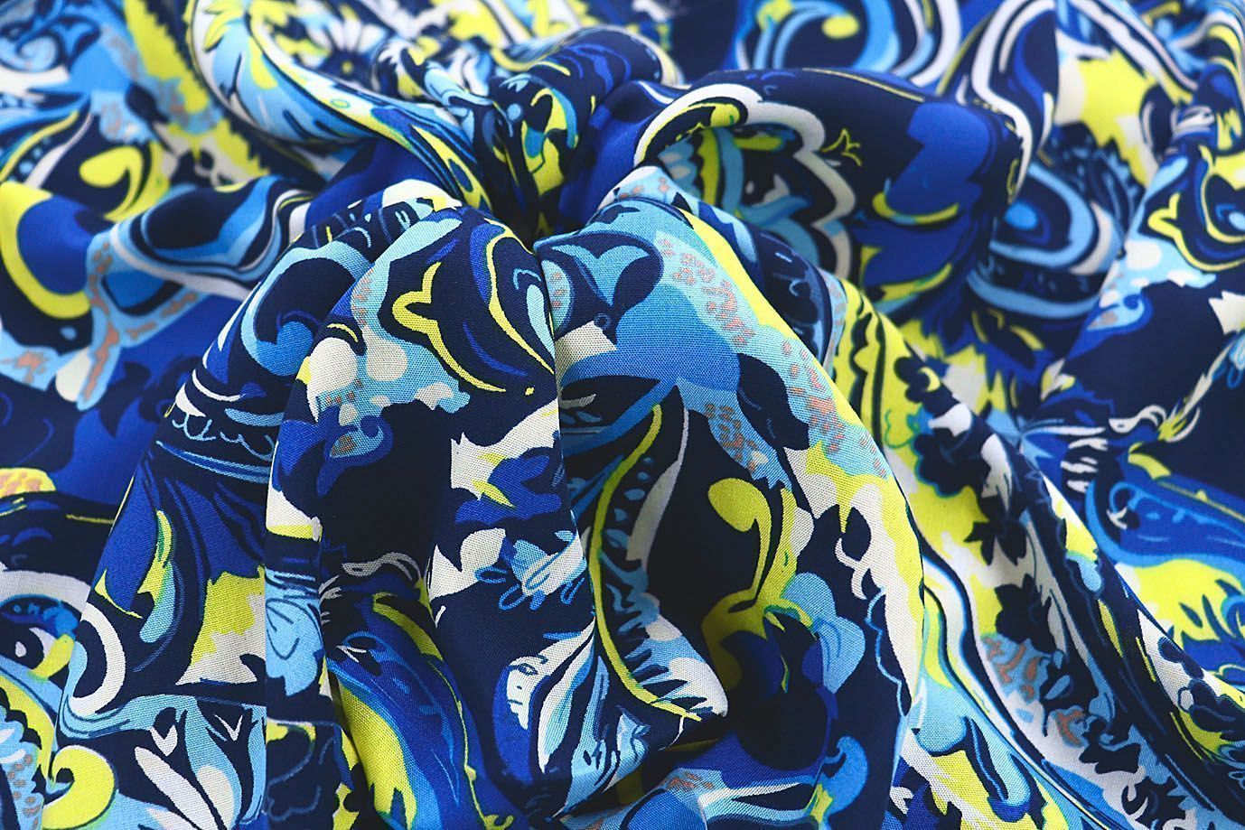 Штапель принт/узор желто-голубой на синем 1374-PY/D#2/C#4