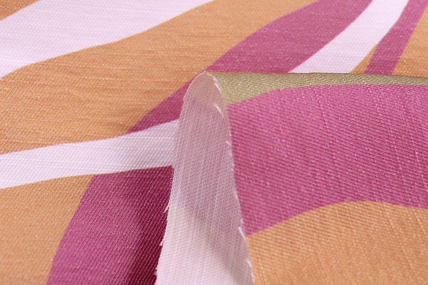 Лен N/R слаб принт/листья фиолетово-зеленый на персиковом 3826-PY/D#4/C#4