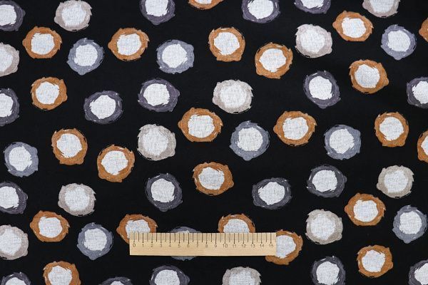 Трикотаж "Модал" принт/круги серо-оранжевые на черном 3561-PY/D#10/C#3