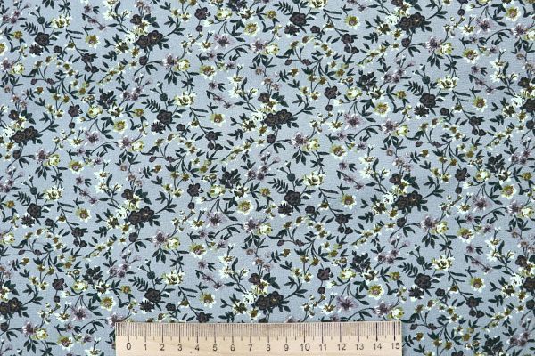 Штапель принт/цветы коричневые на серо-голубом 4203-PY/D#5/C#2