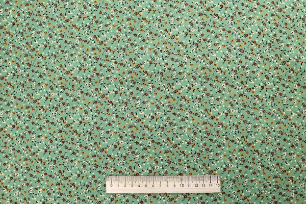 Штапель принт/цветы оранжево-коричневые на зеленом 1443-PY/D#9/C#7