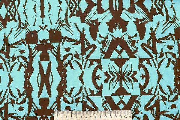 Штапель принт/узор темно-коричневый на бирюзовом 4203-PY/D#89/C#3