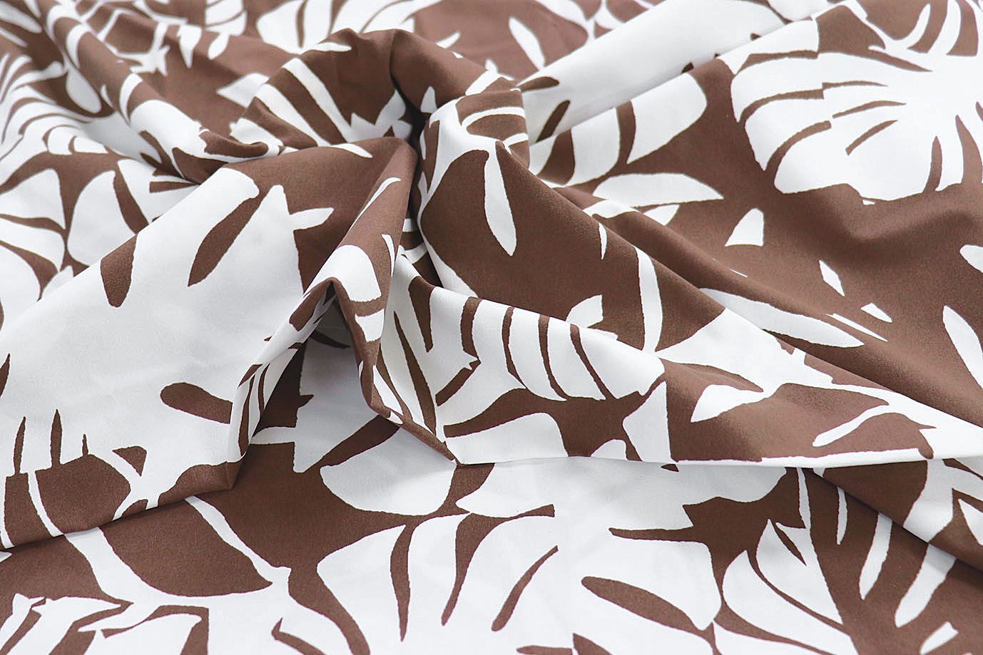 Хлопок "Поплин" принт/листья коричневые на белом 3848-PY/D#1/C#4