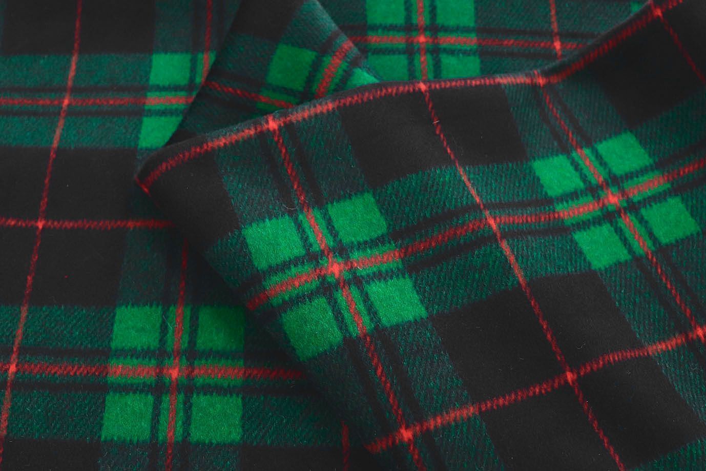 Пальтовая ткань "Микроворса" принт/клетка сине-красная на зеленом 1150-21527/C#13 (3082)