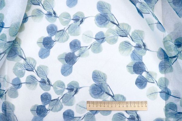 Тюль принт/листья сине-голубые WBC23/C#10C