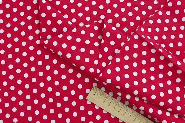 Хлопок "Поплин" стрейч принт/горох белый на красном 3716-PY/D#1/C#1