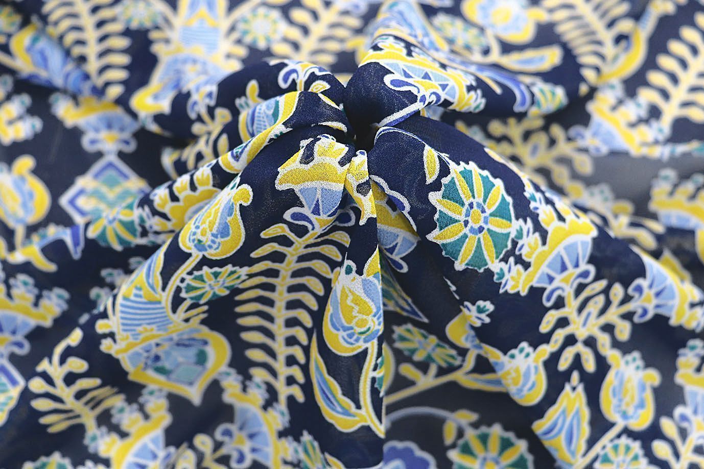 Шифон креп принт/сине-желтый на темно-синем 3639-PY/D#6/C#3