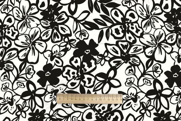 Штапель принт/цветы черные на белом 1374-PY/D#29/C#2