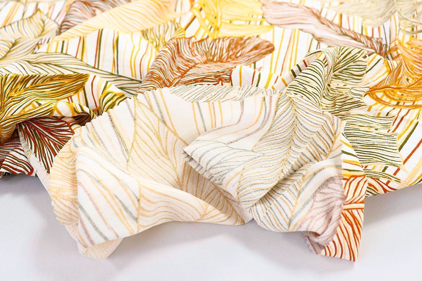 Лен БОХО принт/листья желто-бордовые на белом 3591-PY/D#8/C#1 (11424)