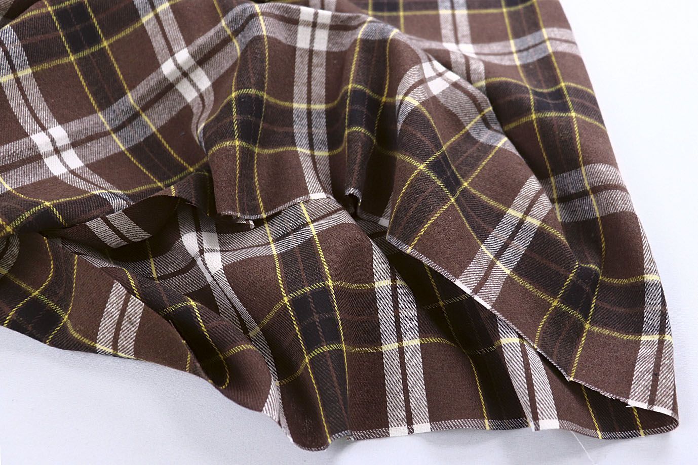 Рубашечная ткань принт/клетка бело-желтая на коричневом 1418-PY/D#14/C#1