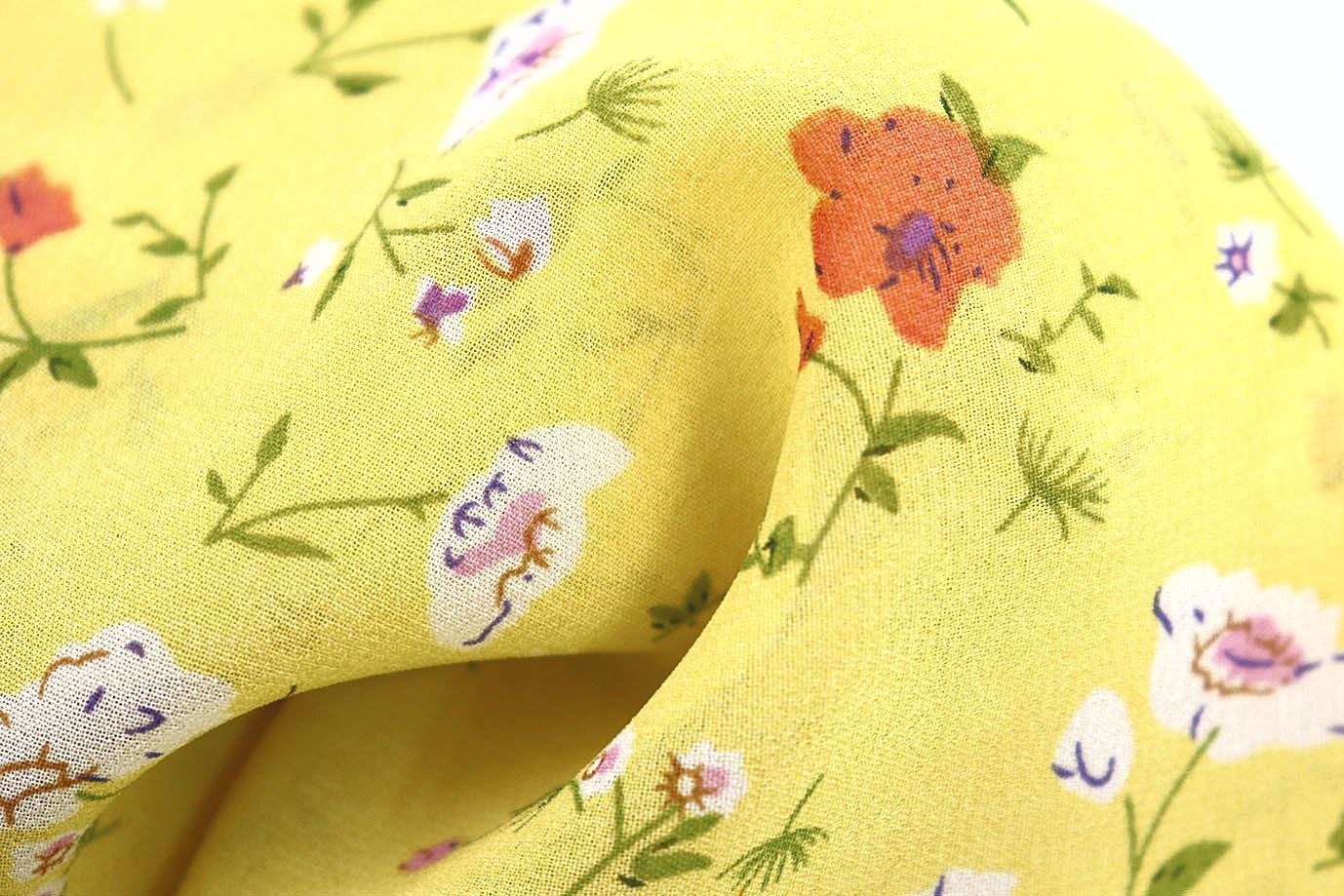 Шифон принт/цветы бело-коралловые на желтом 3707-PY/D#54/C#3