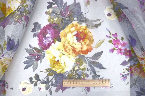 Тюль принт/цветы желто-фиолетовые WBC23/C#17B