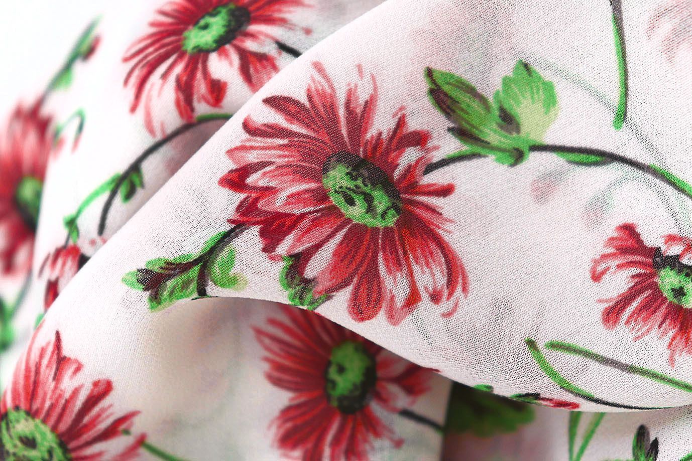 Шифон принт/цветы коралловые на белом 3707-PY/D#56/C#6