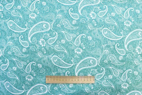 Штапель принт/узор белый на бирюзовом 1374-PY/D#27/C#3