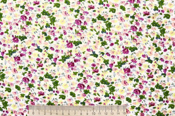 Штапель принт/цветы розово-зеленые на молочном 4203-PY/D#79/C#2