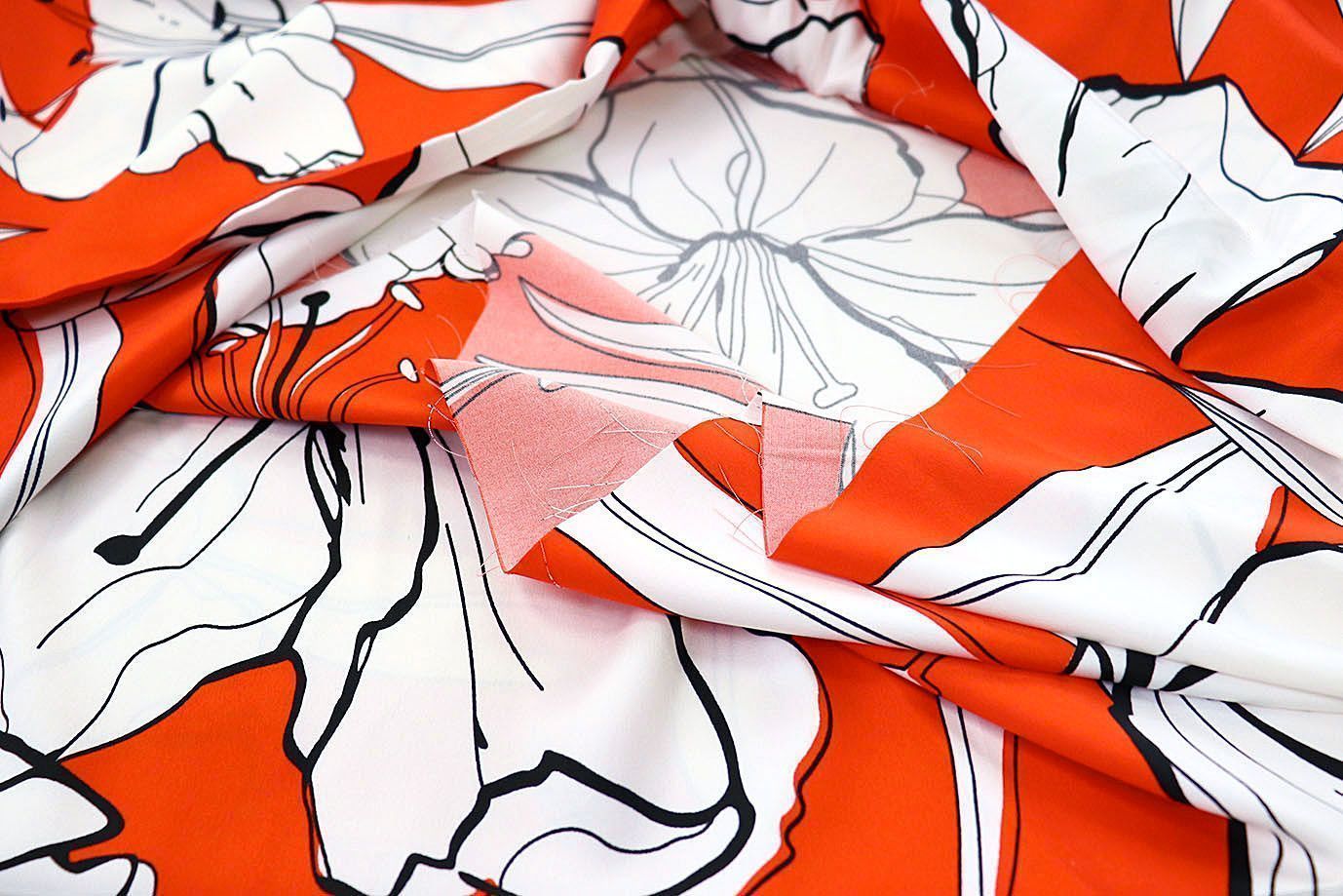 Шелк "Армани" принт/цветы белые на оранжевом 3361-PY/D#7/C#1