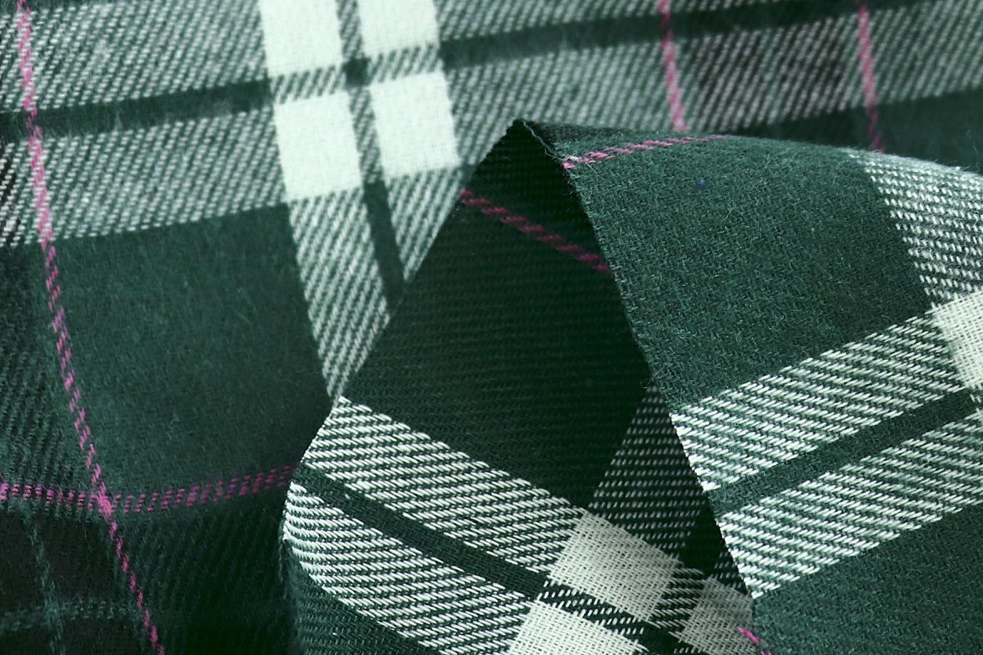 Рубашечная ткань принт/клетка бело-розовая на зеленом 1418-PY/D#14/C#3