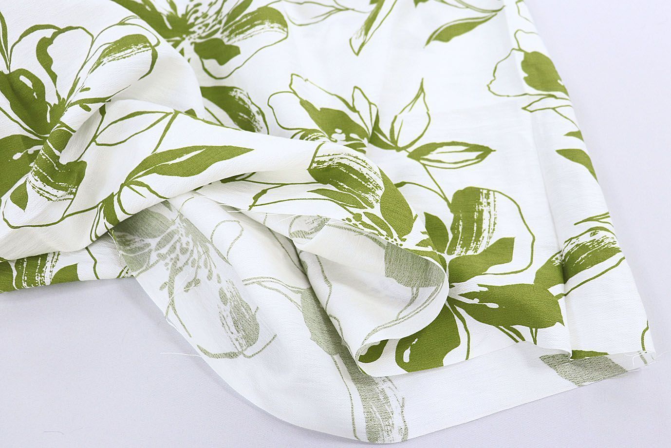Лен БОХО принт/цветы зеленые на белом 3815-PY/D#2/C#2