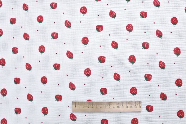 Муслин принт/клубника красная на белом 4017-PY/D#4