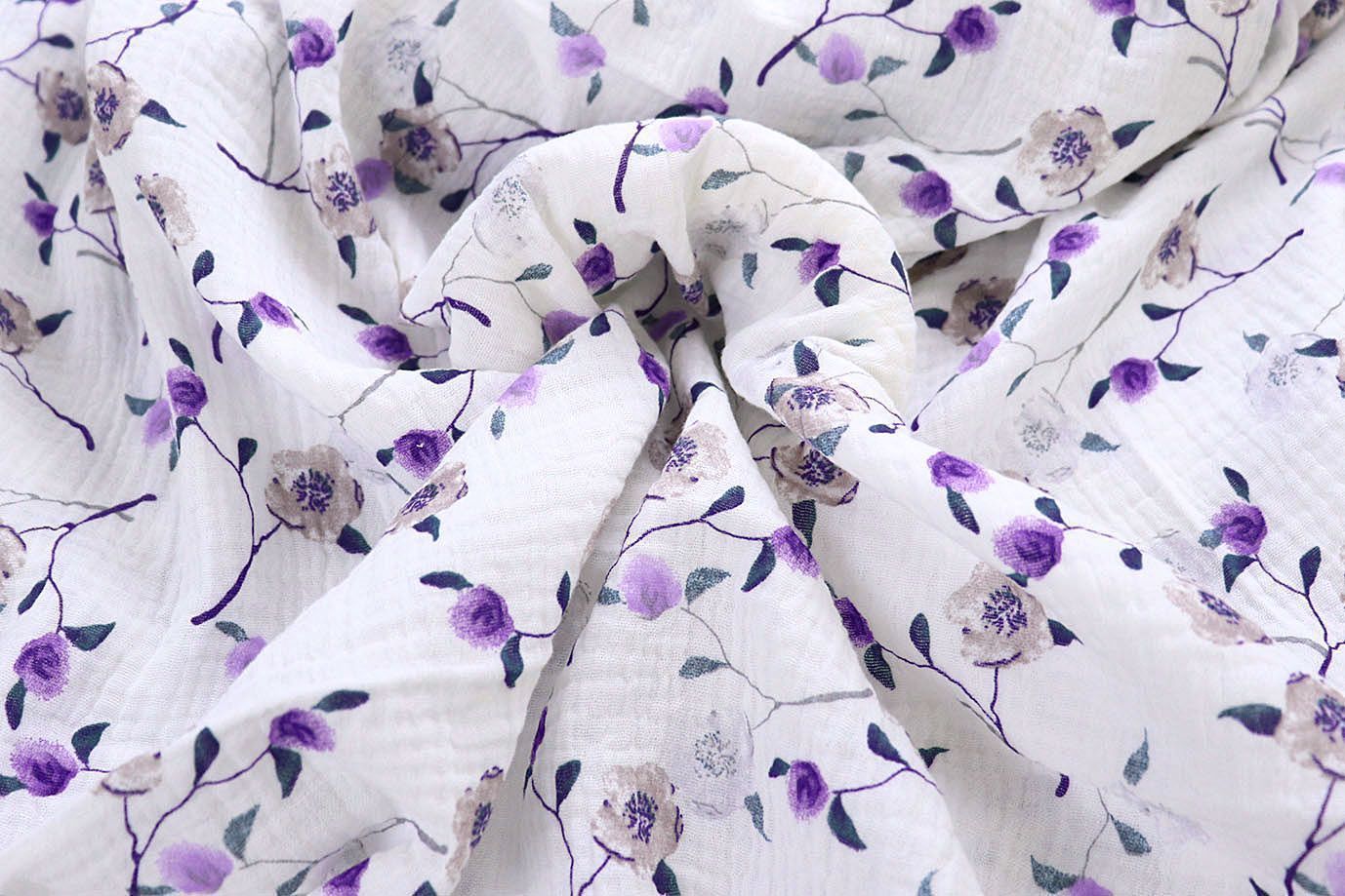 Муслин принт/цветы фиолетово-бежевые на белом 4082-PY/D#6/C#1