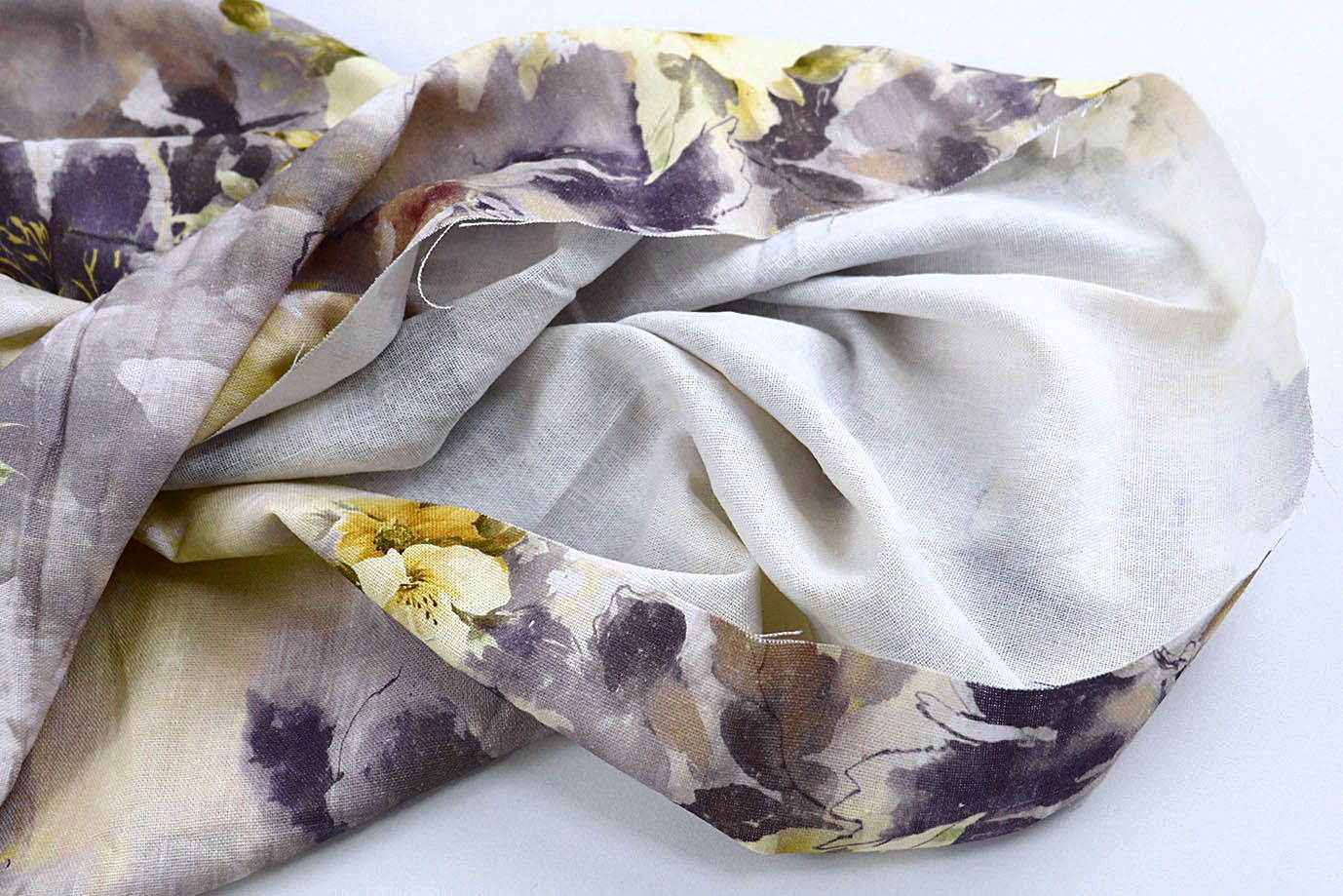 Лен принт/цветы желтые и серо-фиолетовые 4076-PY/D#24/C#1