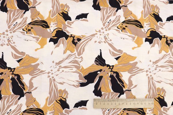 Лен БОХО принт/оранжево-бежевый на молочном 3857-PY/D#8/C#1