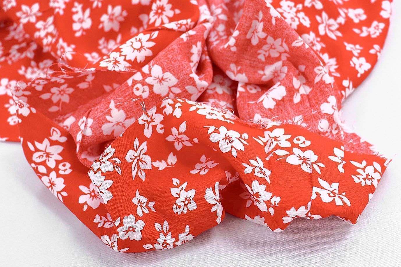 Штапель принт/цветы белые на оранжевом 1374-PY/D#33/C#1