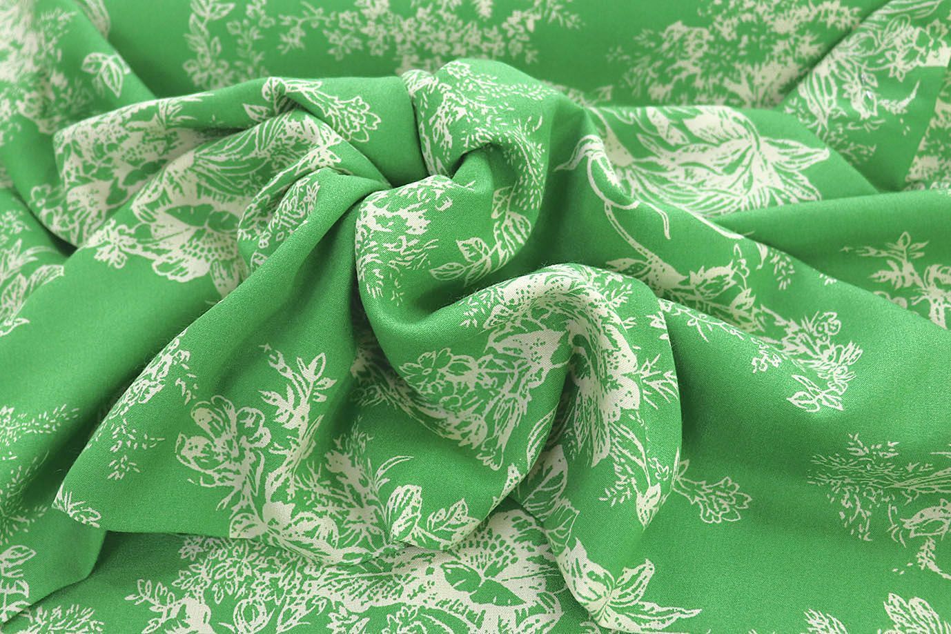 Штапель принт/цветы молочные на зеленом 1374-PY/D#42/C#3