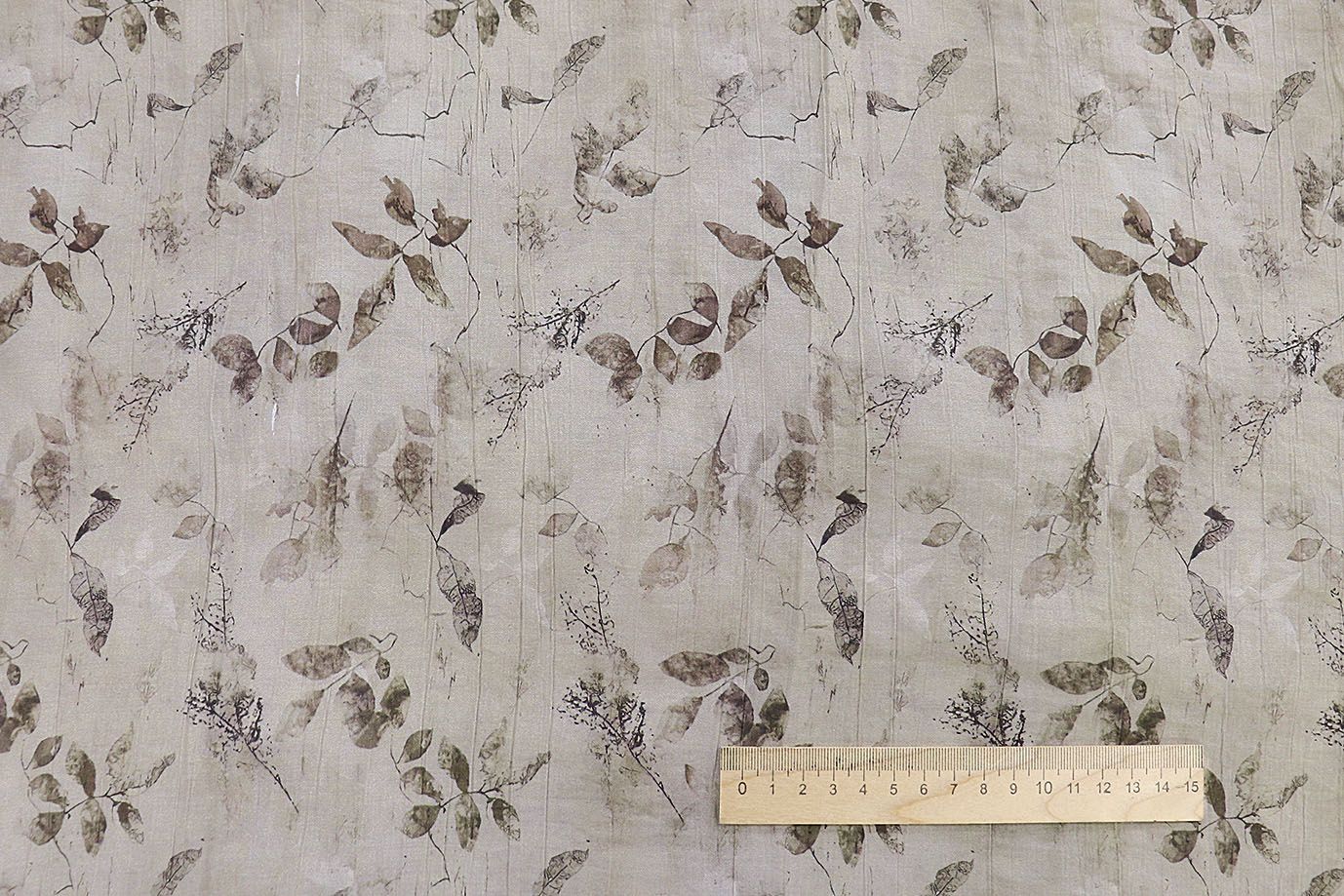 Шелк TENCEL креш принт/листья коричневые на бежевом 3825-PY/D#4/C#1