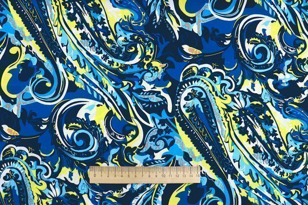 Штапель принт/узор желто-голубой на синем 1374-PY/D#2/C#4