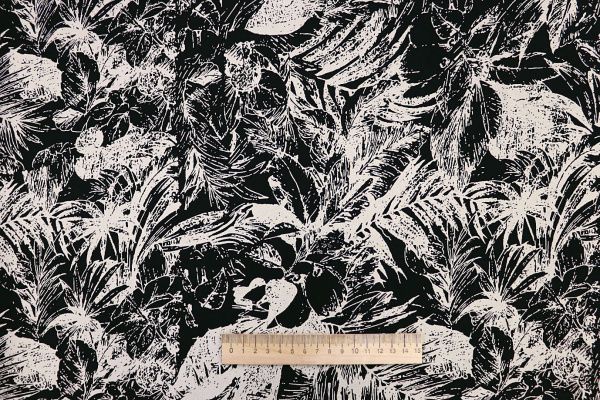 Штапель принт/листья черные на бежевом 3861-PY/D#19/C#3